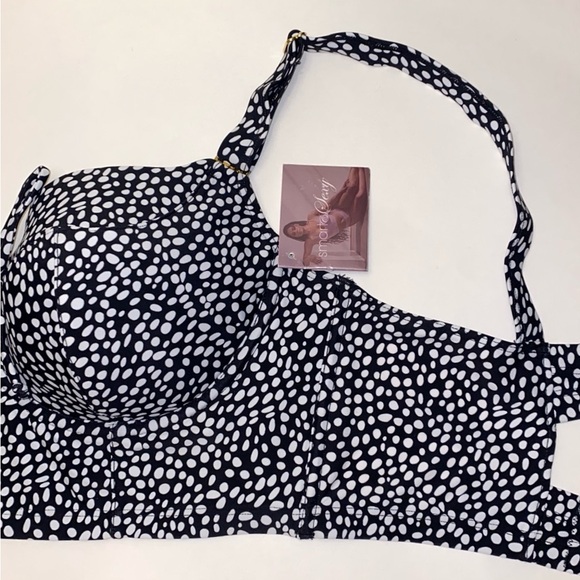 NWT 36D Smart & Sexy Bikini Top Swim Longline Adj Top Black White Polka Dots New - Picture 13 of 16